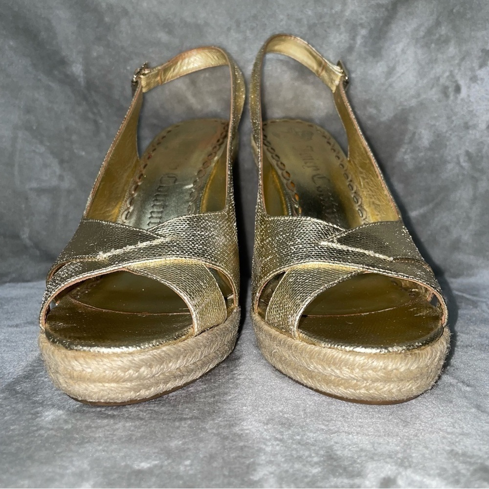 Juicy Couture Kross Platino Metallic Canvas Espadrille Wedges Slingback Sz 9 - Picture 2 of 11